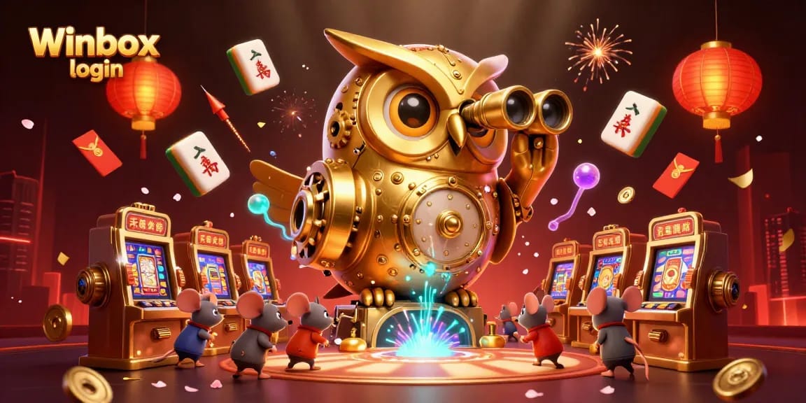 Engage with Winbox login and explore vibrant casino games in a lively 3D illustration.