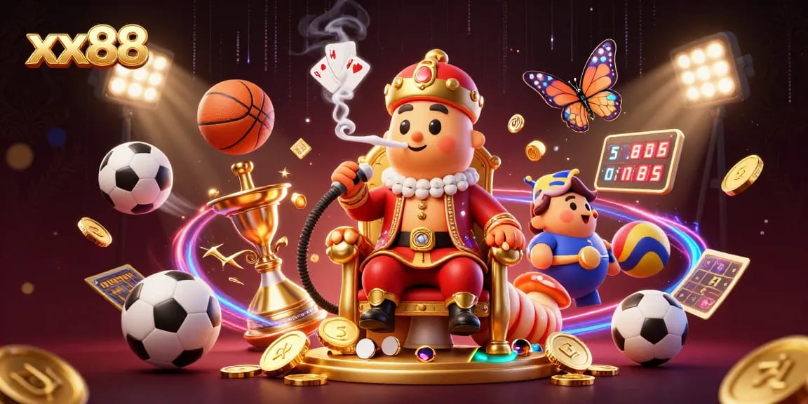 Experience thrilling sports betting at xx88 with a vibrant dynamic 3D illustration filled with excitement.