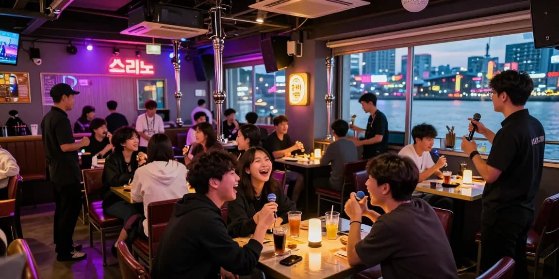 인천쓰리노에서 친구들과 노래를 부르며 즐거운 시간을 보내는 모습