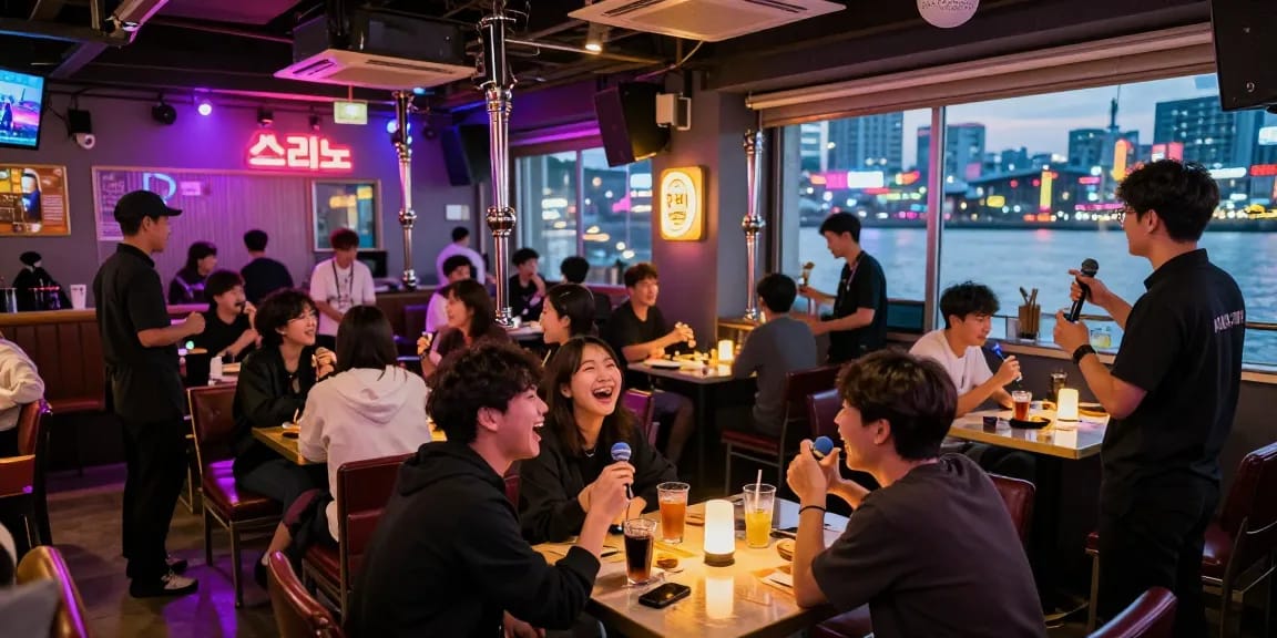 인천쓰리노에서 친구들과 노래를 부르며 즐거운 시간을 보내는 모습