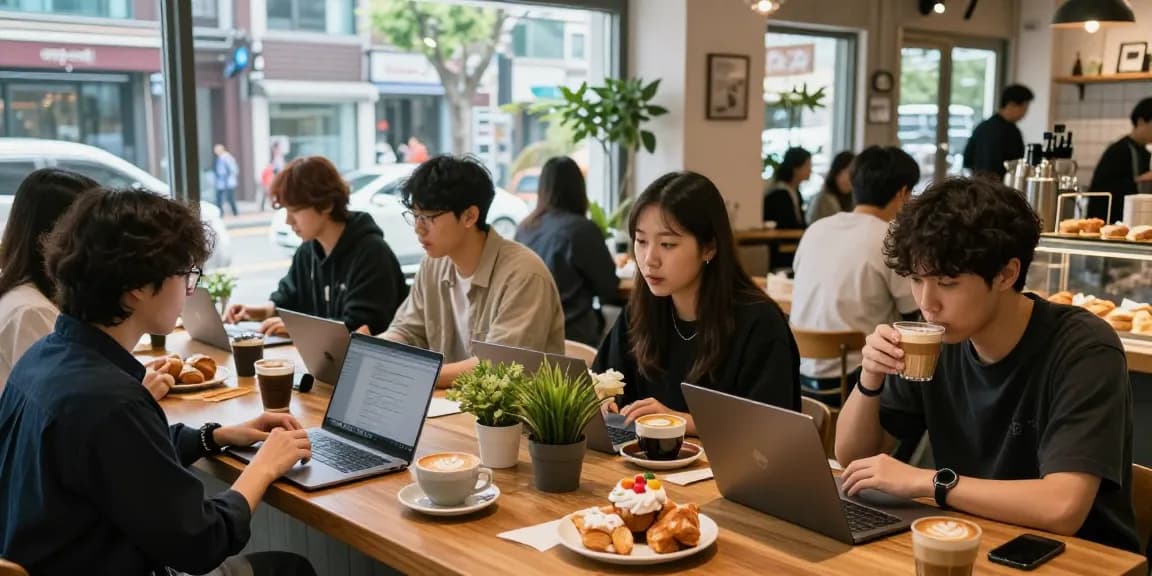 강남 세이렌의 현대적인 카페 문화에서 커피를 즐기는 사람들