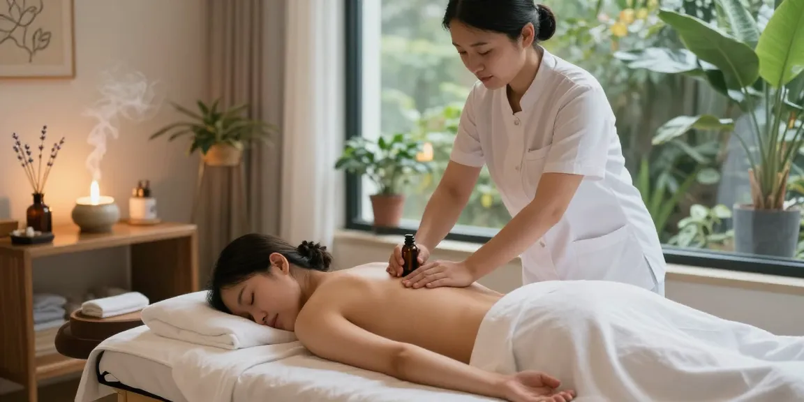 광명출장마사지의 전문가가 마사지 중 환자를 돌보는 장면