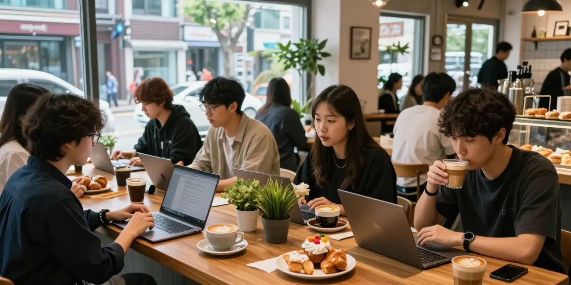 강남 세이렌의 현대적인 카페 문화에서 커피를 즐기는 사람들