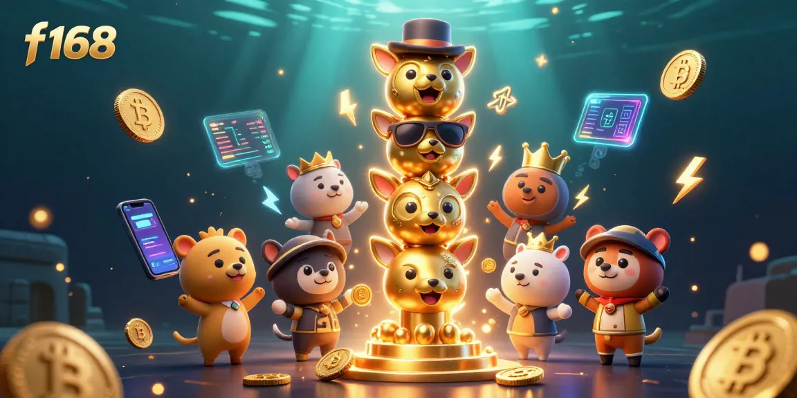 Experience excitement with f168's vibrant 3D casino totem pole and crypto elements