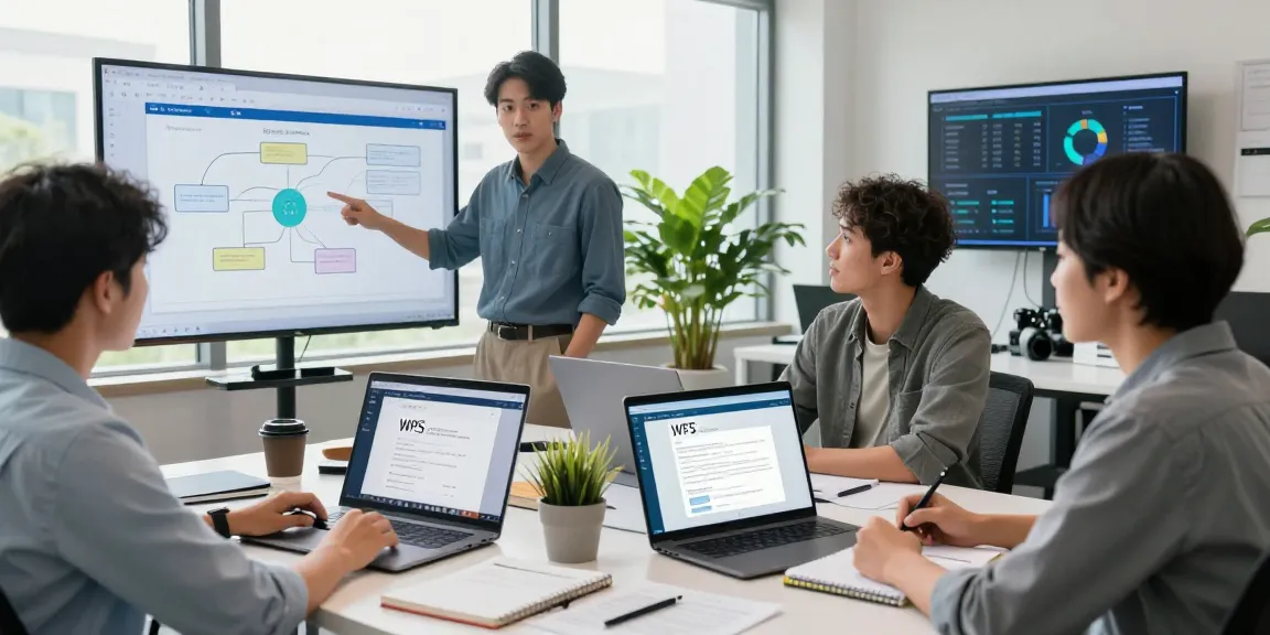 Team discussing WPS Download features in a modern office environment.