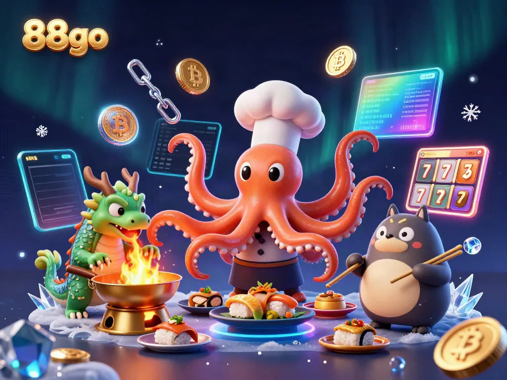 Engage with the vibrant 88go 3D casino scene featuring a skilled octopus chef and magical elements.