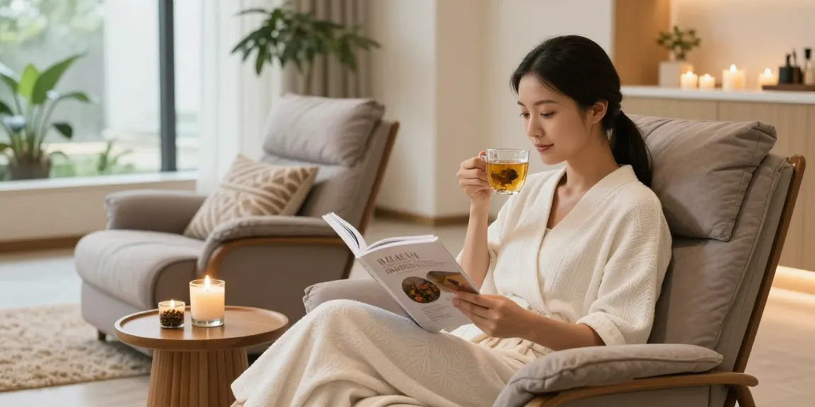Relaxing moment at 오피가이드 wellness center with tea and ambiance.