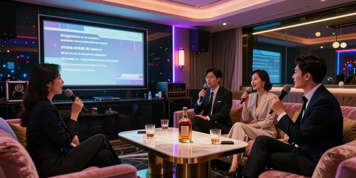 강남쩜오에서 프리미엄 가라오케를 즐기는 고객들의 화려한 모습과 분위기
