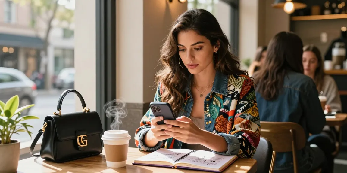 Instagram フォロワー 増やす 方法を実践する若いインフルエンサーがカフェで自分のスタイルを見せるシーン。