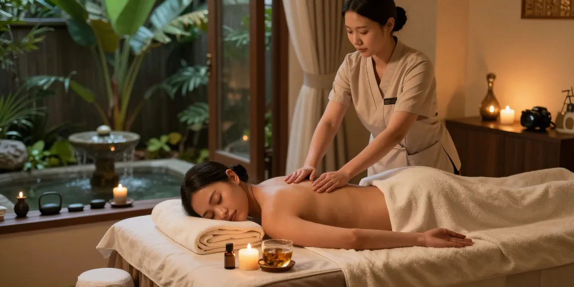 출장마사지 therapy in a serene spa setting with calming elements and a soothing atmosphere.