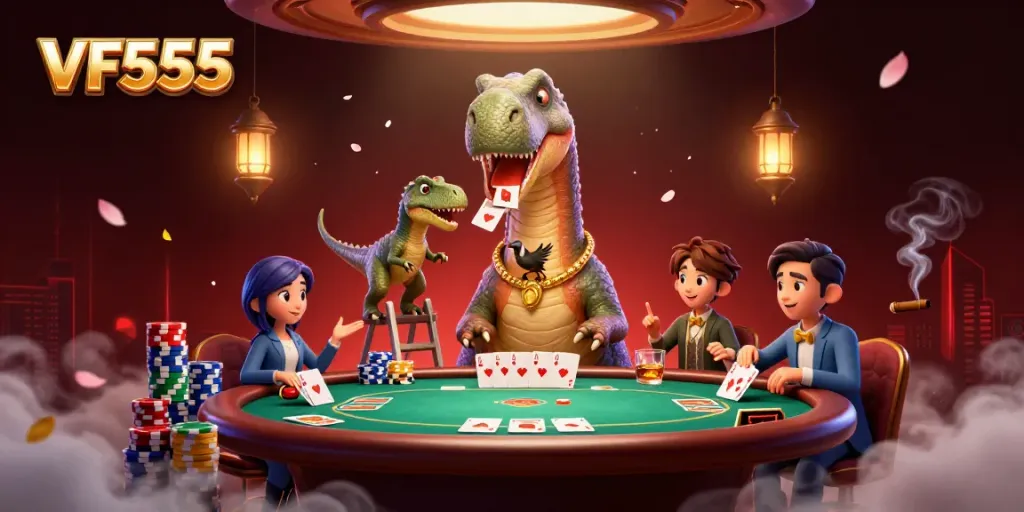 Experience thrilling gameplay at VF555 with vibrant 3D elements in a lively casino setting.