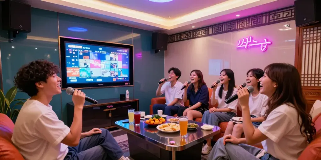 강남 달토에서 친구들과 함께 노래 부르는 모습, 즐거운 분위기에서 https://daltorabbits.com/를 체험해보세요.
