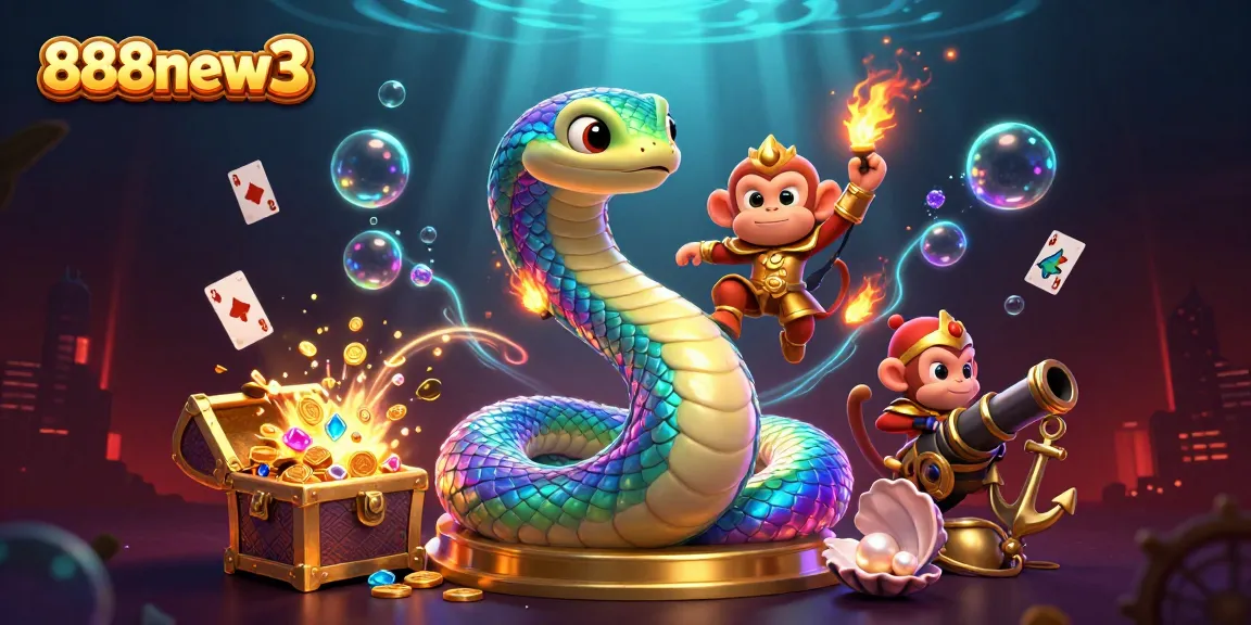 Engage with the vibrant 888new3 casino illustration showcasing dynamic gaming elements and magical creatures.